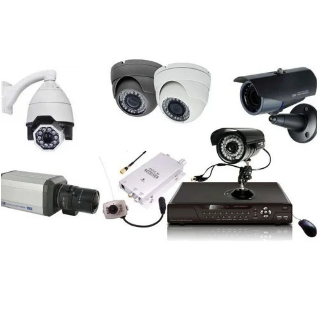 Some Compenents Used in creating CCTV system. Cameras of different types, video recorder and more components.