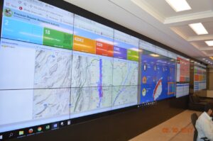 EziSol provided a complete solution of Multiple indoor Screens of 3x3 tiled display screens showing maps and other data. 