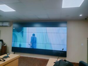 A 3x3 LCD Video Wall buit by using multiple 3.5mm video wall panels. Services provided by EziSol.
