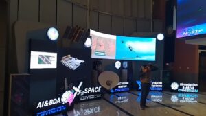 Wall mounted Curved SMD Screens with multiple digital signage on the floor of NASTP, Karachi, Complete solution provided by EziSol.
