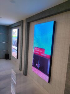 indoor Streamers of 3x5 feet in size are Displayed on a lobby wall. Complete setup by EziSol in Lahore. 